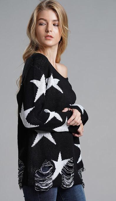 Women's Loose Star Pattern Long Sleeve Sweater