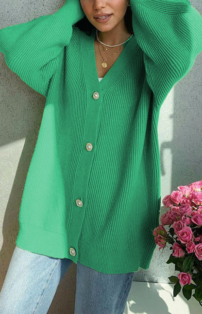 Candy Color Casual Loose Knit Button Cardigan