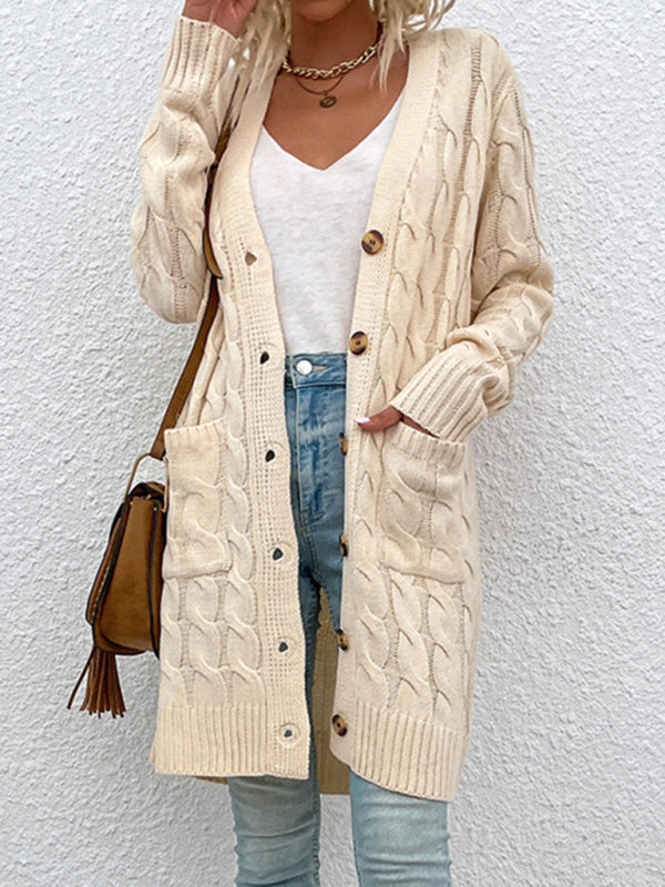 Women's Solid Color Cable Knit Cardigan Sweater