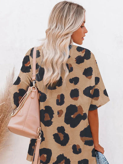 Women's Leopard Print Pullover Short Sleeve Round Neck Loose T-Shirt