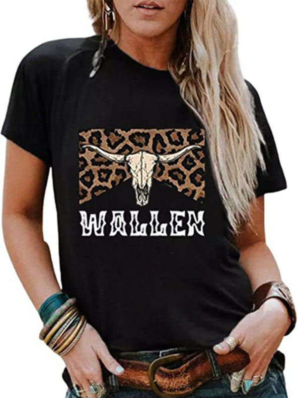 Women's Casual Short Sleeve Tops Highland Cow Western Cowboy Vintage Athletic T-Shirt