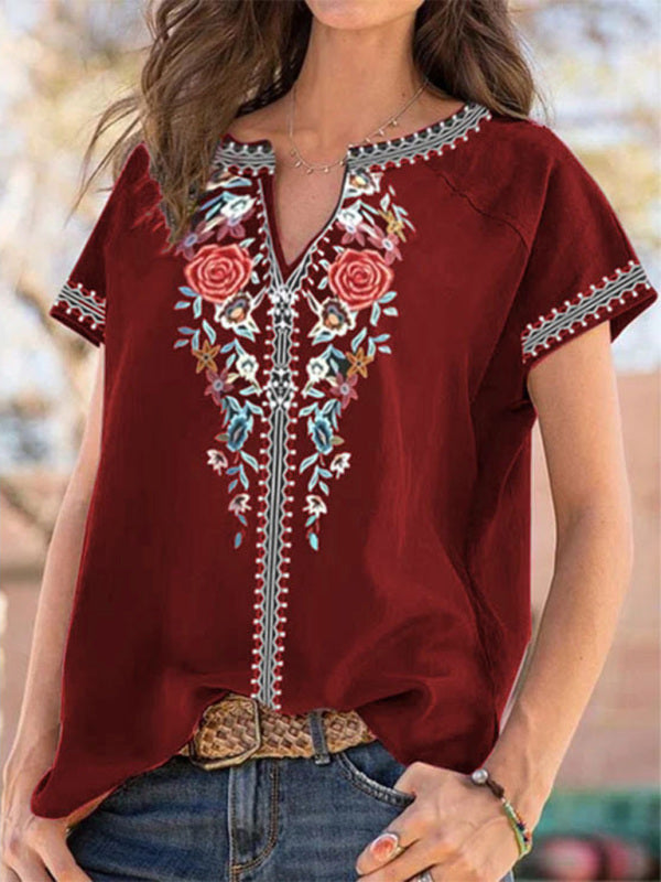 Women's Ethnic Print Short Sleeve T-Shirt Top