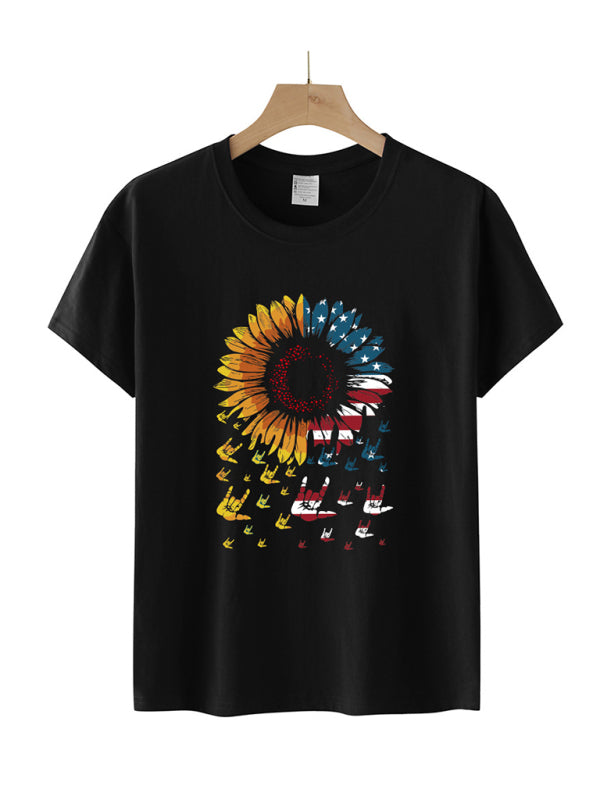 Women's Sunflower Flag Print Short Sleeve T-Shirt