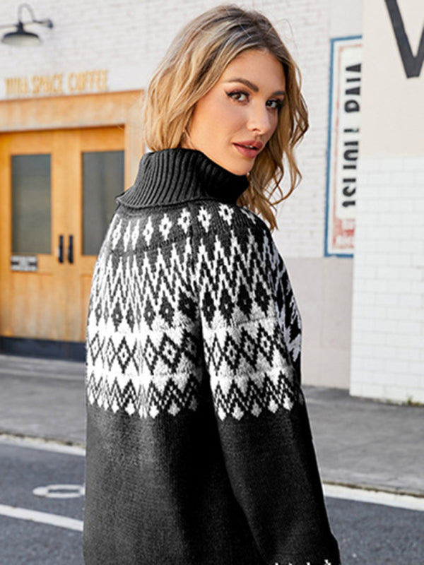 🐢 Turtleneck Sweater Women Pullover Loose Retro Outerwear Knitted Women's Sweater