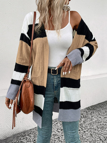 🌈 New Long Sleeve Contrast Color Cardigan Sweater