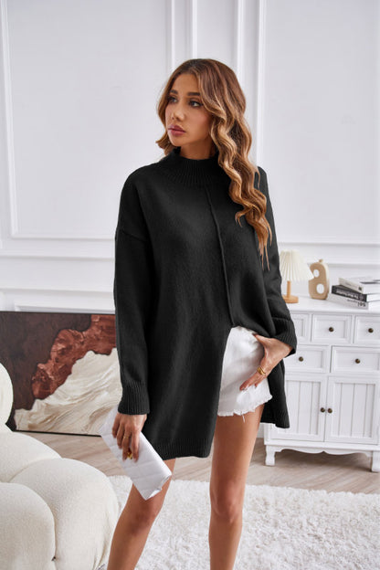 🐢 Women's half turtleneck slit pullover sweater 💃💖