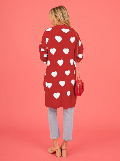👚🧶 Women's knitted love pocket V-neck mid-length cardigan ❤️🤗
