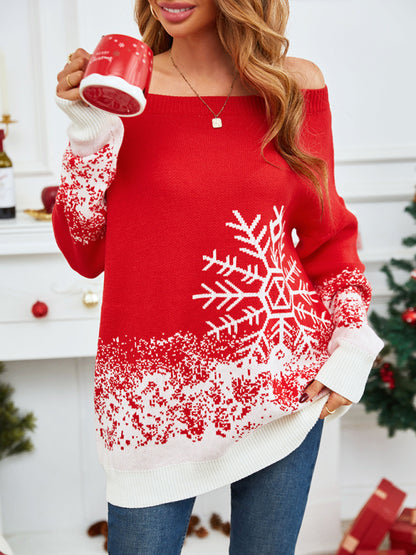 🎄👚 Women's Christmas casual ⛵️ boat neck sweater