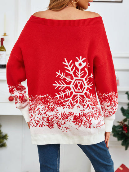 🎄👚 Women's Christmas casual ⛵️ boat neck sweater