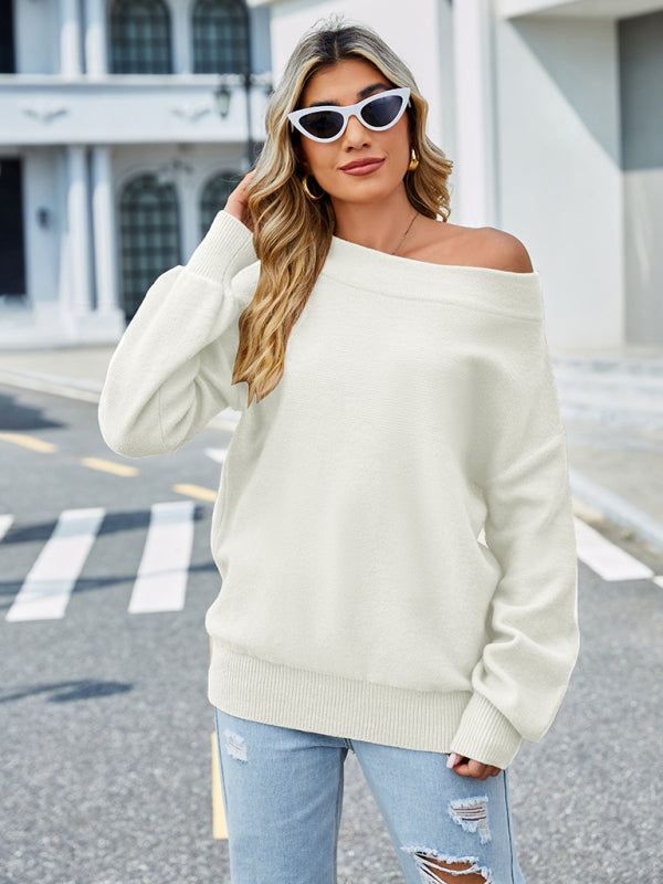 👚 Women's 😌 casual one-shoulder 💃 loose 💨 casual sweater 🌸😊