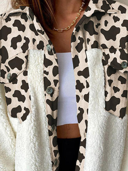 🐆🧥 Women's Leopard Plaid Print Plush Stitching Contrast Color Warm Long Sleeve Jacket 🧥🌟💃🔥